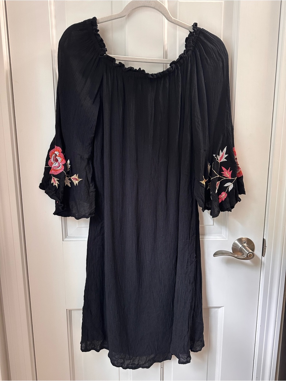 NWT Speed Control Black Dress with Pink & Red Floral Bell Sleeves Size L